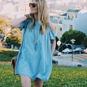 Zara Denim/Chambray Cold Shoulder Playsuit